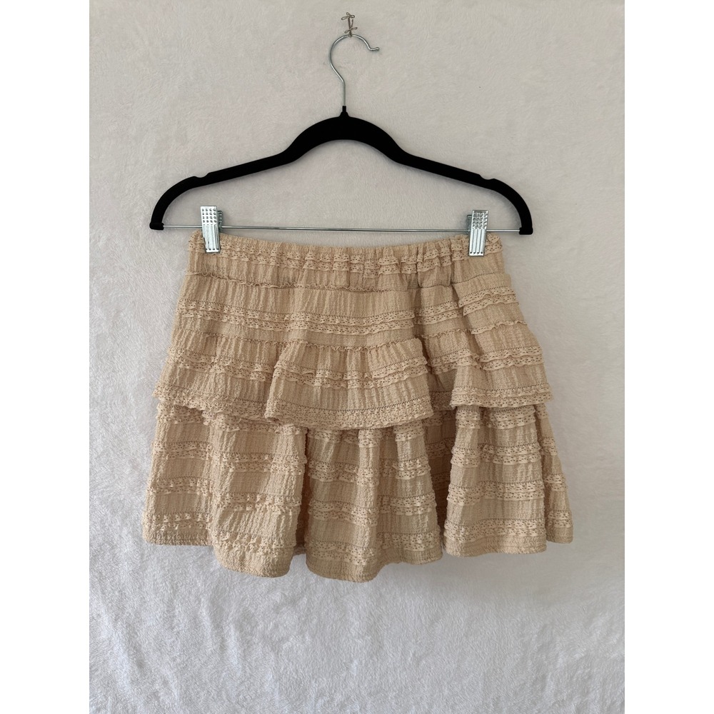 Tiered Lace Skort Women Coquette Boho Ruffle Beige Small - Picture 3 of 5